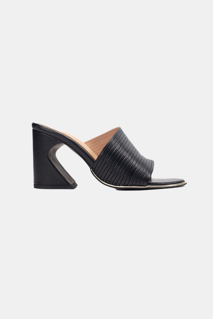 Designer, Leather, Heels, Footwear, Shoes, Luxury, Premium, Office Wear, Partywear,  Casual, Stylish, Evening Wear, Modern, Classic, Comfortable, Sustainable,  Black  Block Heels, Soft & Comfortable Heels, High Heels, Mules