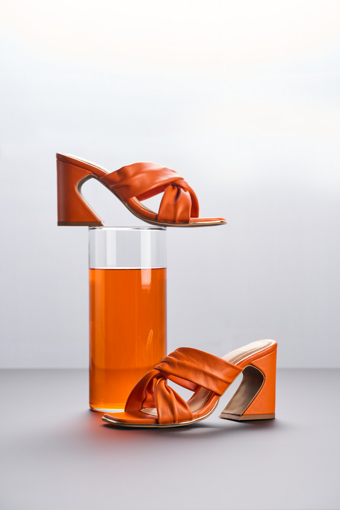 Designer, Leather, Heels, Footwear, Shoes, Luxury, Premium, Office Wear, Partywear,  Casual, Stylish, Evening Wear, Modern, Classic, Comfortable, Sustainable,  Orange Block Heels, Soft & Comfortable Heels, High Heels, Strappy Heels