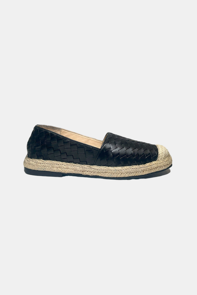 Neo Woven Espadrilles in black – handcrafted, breathable, and stylish slip-on flats with jute sole